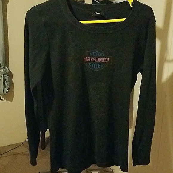 Ladies black long sleeve Harley Davidson t-shirt t - Picture 1 of 7